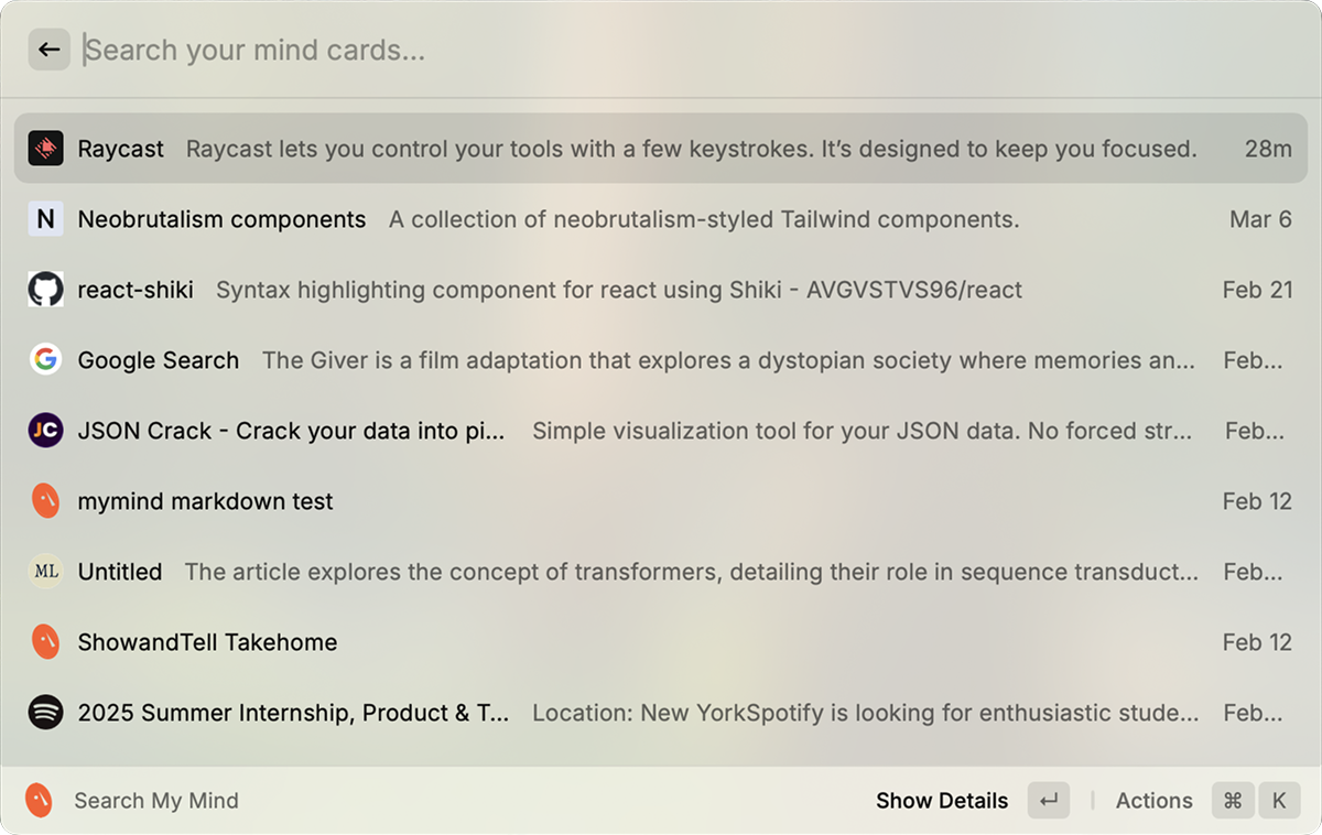 Mymind Raycast Extention