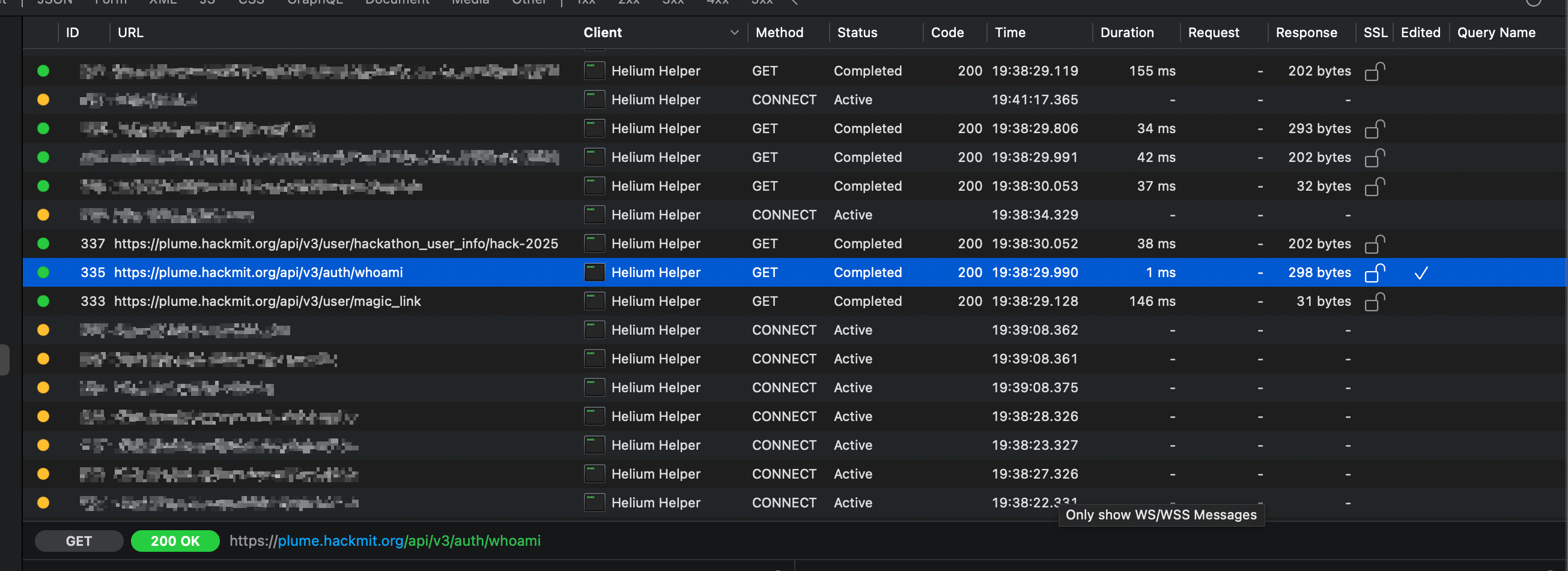 whoami request captured in Proxyman