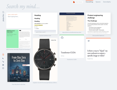mymind dashboard after logging in